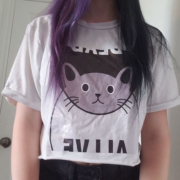 ✨2FOR15$✨Cropped Cat T Shirt - Picture 1 of 5